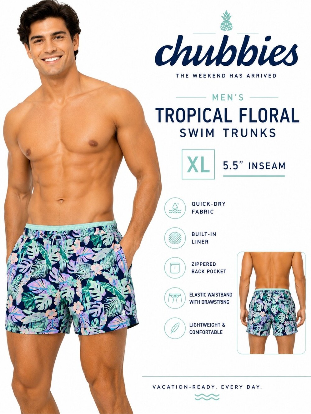 Chubbies Men's Tropical Floral Swim Trunks Shorts XL 5.5" Inseam Lined